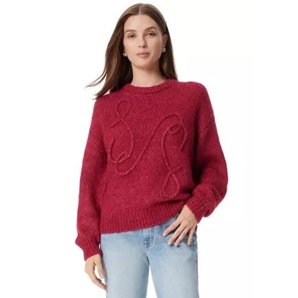 Sam Edelman Khloe Embroidered Crewneck Sweater Pink Size Small